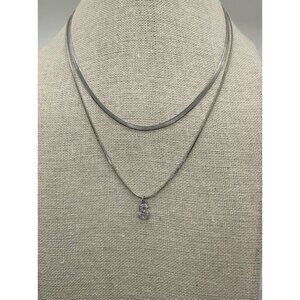 Letter S Necklace, Double Layer Initial S Pendant Necklace